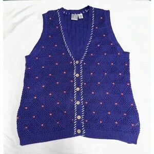 VTG Original Russ Sport Knit Sweater Vest Womens 2X Purple Grandma Button Floral